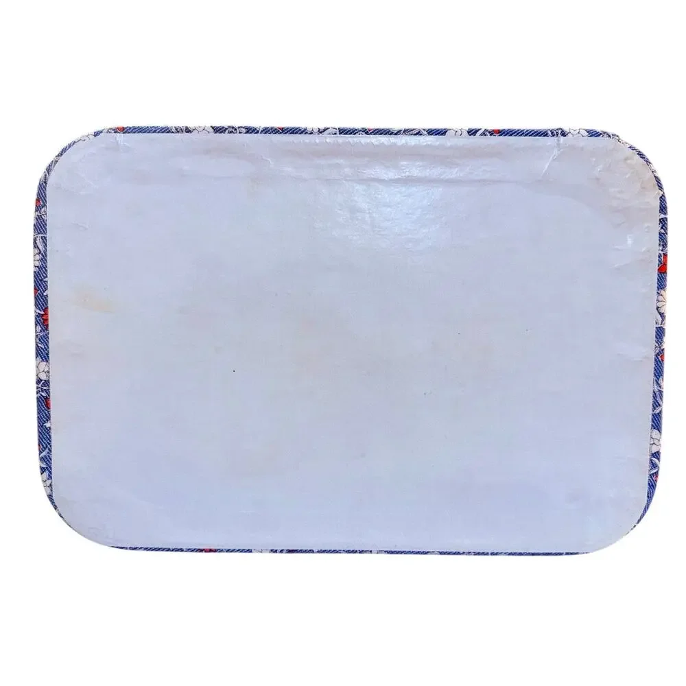 Vintage Floral Fabric Jewelry Organizer Tray Blue Red Vanity Storage Display Box